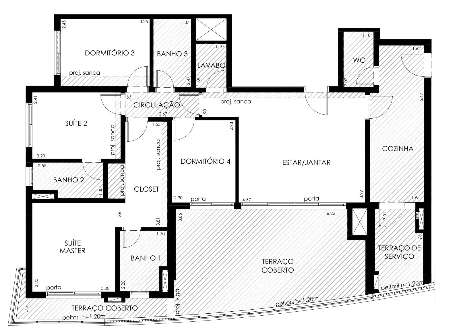 Planta 142 m² 4 dorms.