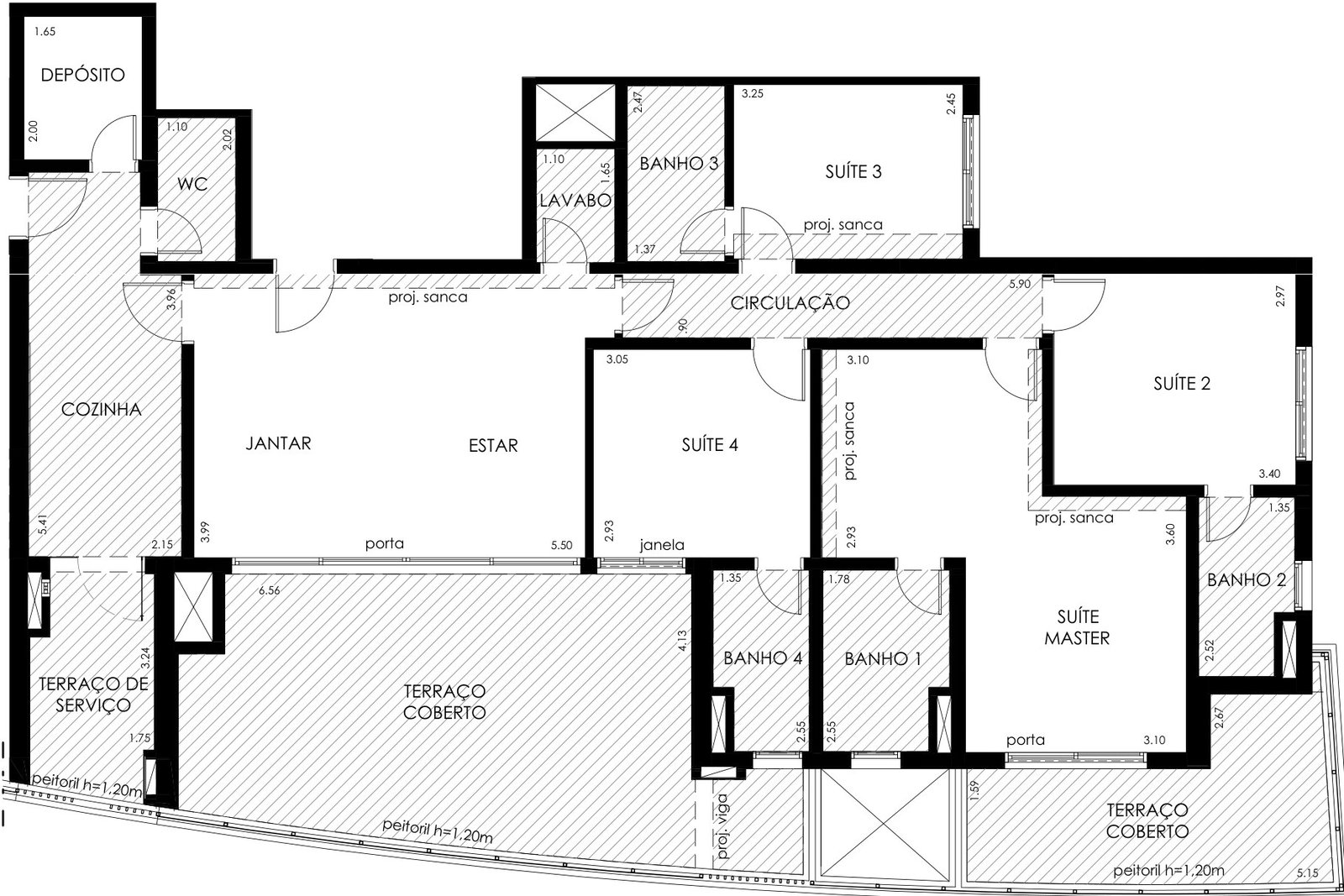 Planta 180 m² 4 suítes